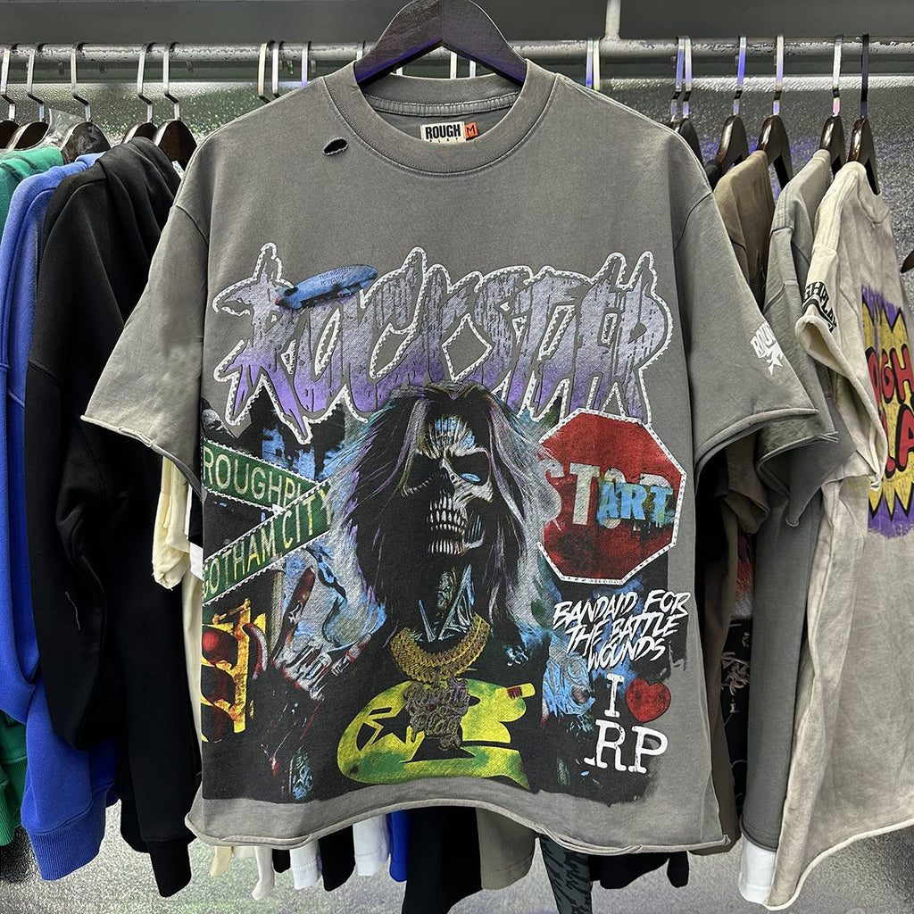 Rough Play Skeleton Rapper Graphic Short-Sleeve T-Shirt